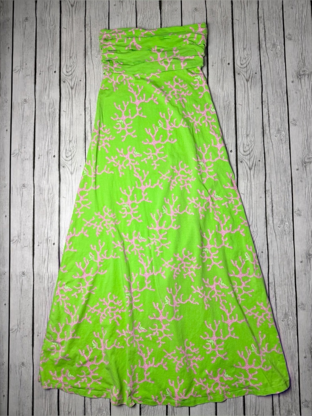 Lilly Pulitzer Women's S Petula Maxi Limeade Coral Me Crazy Strapless Dress